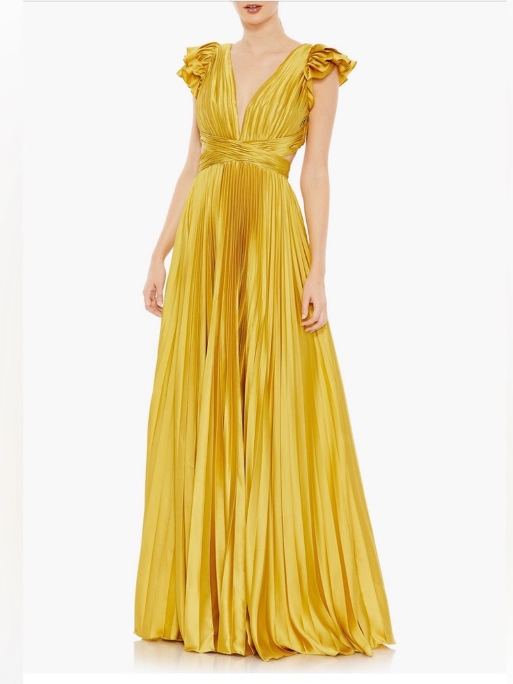 Mac Duggal Mustard Yellow Pleated Evening Dress